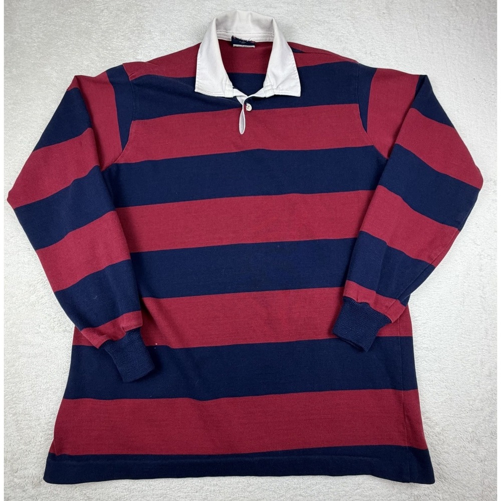 Vintage Canterbury Of New Zealand Rugby Jersey Red Navy Striped Long Sleeve-READ